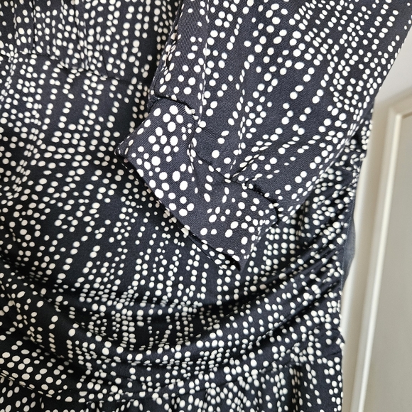 Lapis Faux Wrap Black Cream Polka Dot Dress Hidden Side Zipper size Medium - Picture 4 of 7